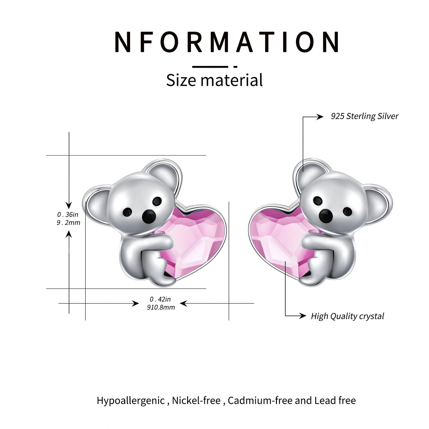 Pendientes de koala hipoalergénicos