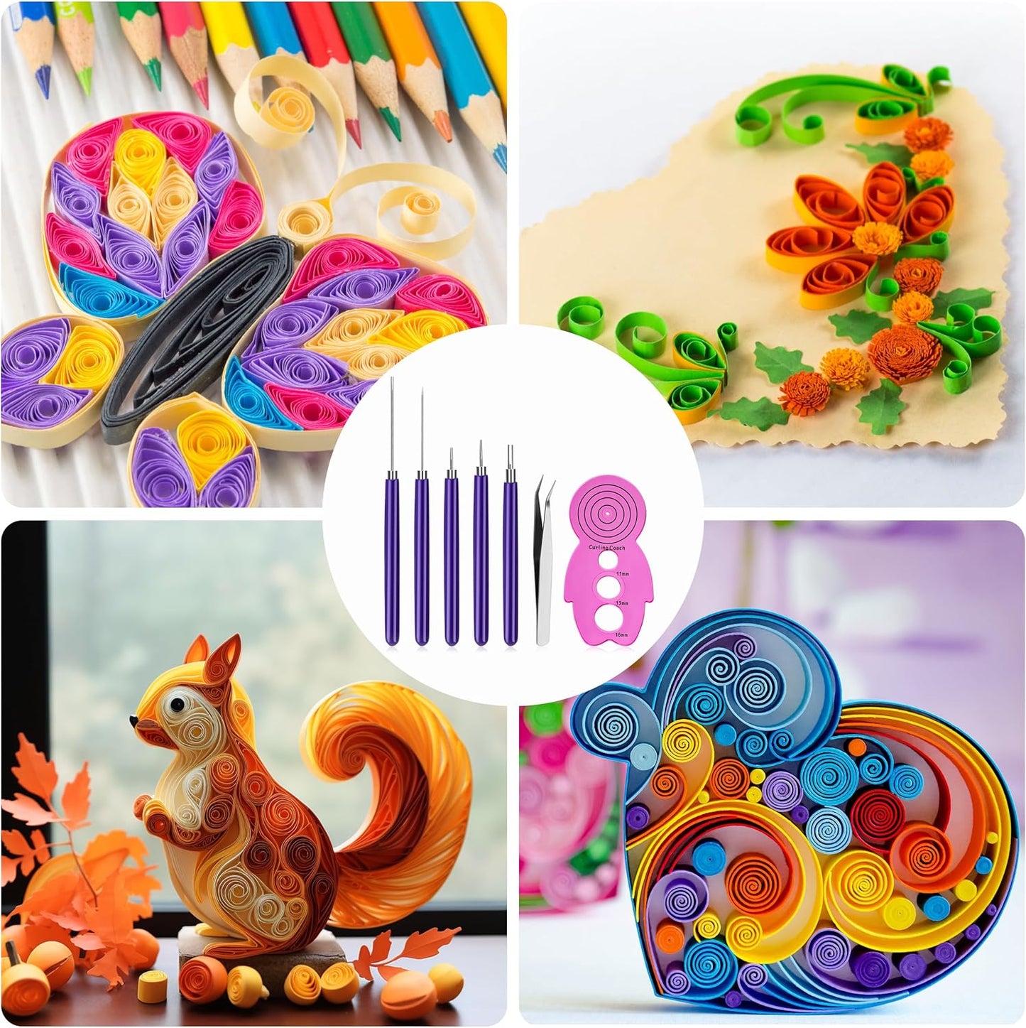 Newellsail Juego de 7 Herramientas de Quilling de Papel Herramientas Multifunción de Filigrana de Papel Incluyen 5 Bolígrafos de Aguja de Quilling, 1 Entrenador de Curling y 1 Pinzas
